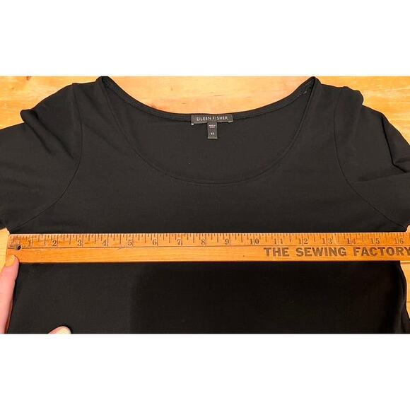 Eileen Fisher Silk Scoop Neck 3/4 Sleeve Tee Shirt Dress SZ XS Black Ballet - Picture 9 of 11